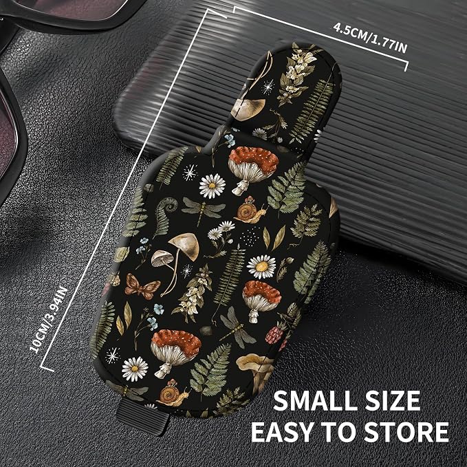Leather Magnetic Sunglass Holder for Car Sun Visor, Cute Eyeglass Ticket Card Hanger Clip, Universal Auto Interior Accessories for SUV Pickup Truck Mushroom Forest - Image 4