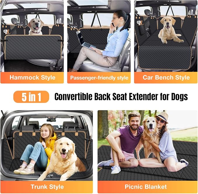 Dog Car Seat Cover for Back Seat, Dog Car Bed Cover with Strong Hard Bottom, Back Seat Extender Hammock for Cars SUV Truck,4 Panels Black Large Size - Image 7