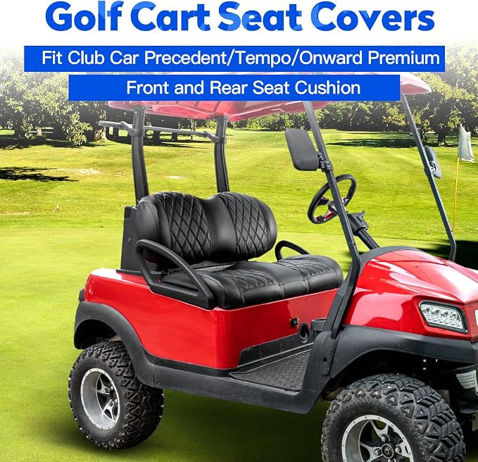 NOKINS Golf Cart Seat Covers 4 Piece Fits Club Car Precedent Premium Seat | Front and Rear Seat Vinyl Covers, Golf Cart Accessories, No Staples(Black&Black Stitch) - Image 2