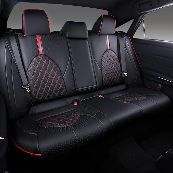 Custom Fit Camry Seat Covers for 2018-2024 Toyota Camry Gas - Black+Red | Waterproof Faux Leather Full Coverage, Car Seat Protectors Full Set, Fit Toyota Camry LE SE SE Nightshade, Airbag Compatible - Image 2