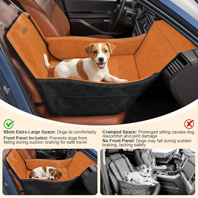 Elevated Dog Car Seat for Small and Medium Dogs Up to 35 lb | 4" High-Density Foam Dog Car Bed, 2 Storage Pockets,3 Safety belts,Fully Removable and Washable for Easy Care,Black+Brown - Image 2