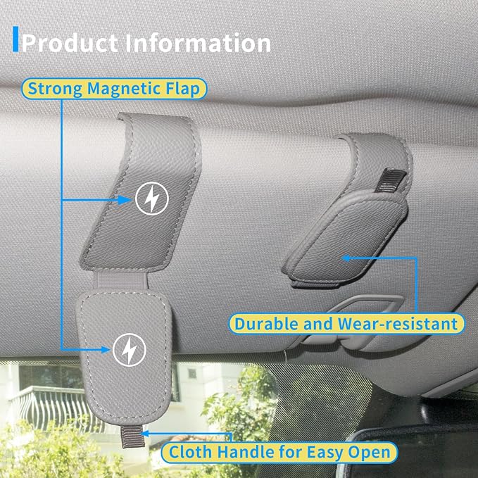 Yuoyar 2 Packs Magnetic Sunglass Holder for Car Visor (Grey) | Magnetic Interior Car Accessories - Image 4