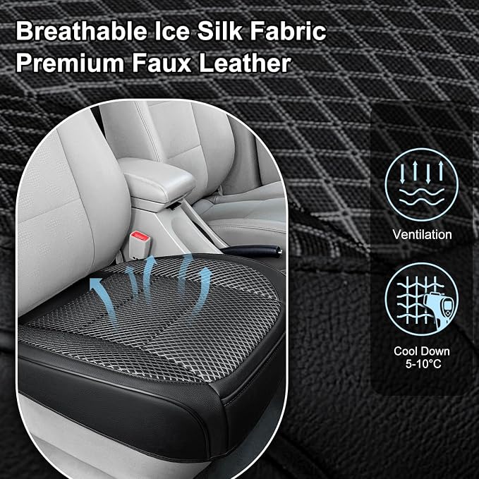 1 Pack Black Ventilated Bottom Car Seat Cover | 3D Air Mesh, PU Leather, Breathable, Front, with Storage pocket, Universal Fit for Car Truck SUV, Easy to Install - Image 3