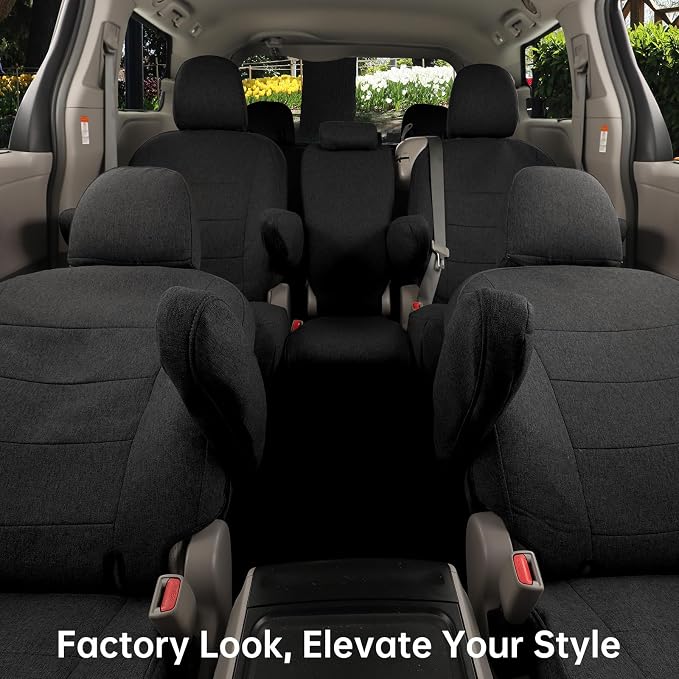 Sienna Car Seat Covers Custom Fit for 2011-2020 Toyota Sienna SE,LE,XLE,SE Premium,XLE Premium,8-Seater,Full Coverage,Airbag Compatible Polyester Auto Seat Protector (Full Set,Black) - Image 8