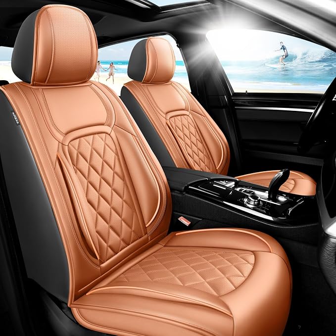 Fit Yaris Premium Leather Car Seat Covers for Toyota Yaris 2007-2019 2020 - Waterproof，Breathable，All-Weather Seat Cushion Protecto & Airbag Compatible, Full Set Brown by Unknown