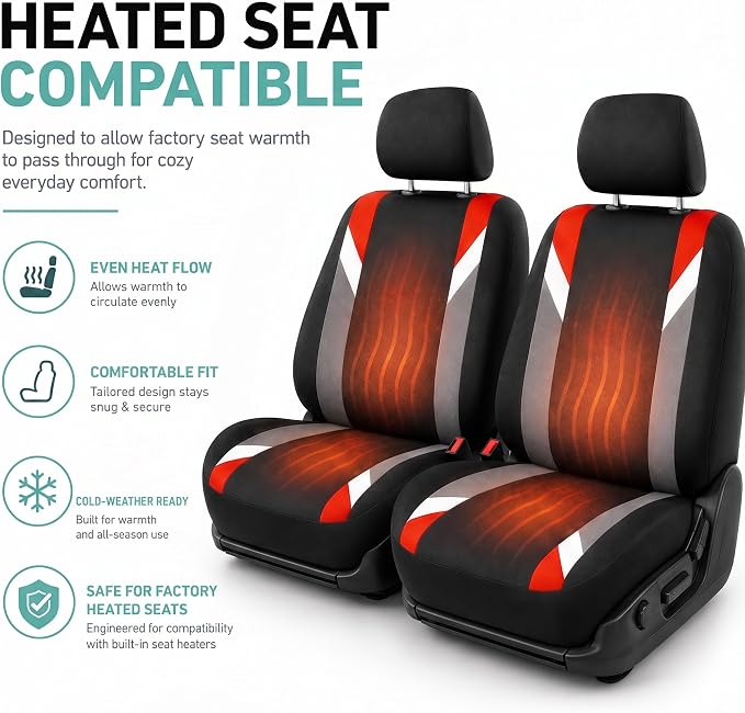 FH Group Front Set Cloth Car Seat Covers for Low Back Car Seats with Removable Headrest, Universal Fit, Airbag Compatible, Seat Cover for SUV, Sedan, Van, Red - Image 5