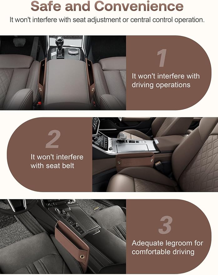 Premium Leather Car Seat Gap Filler Organizer (0.2”-1.2" Gaps), Clever Gifts for Car SUV Truck Owners (Brown, 2 Pack) - Image 9