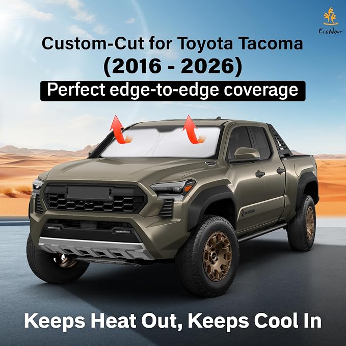 EcoNour Windshield Sunshade Compatible for Toyota Tacoma 2016-2025 2026 | SR, SR5, TRD Sport, TRD Off-Road, Limited, TRD Pro Sun Visor for Front Window Sun Shade Cover, UV Blocker, Car Accessories - Image 2
