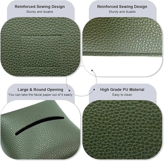 Tissue Box Cover 5X5X5'' PU Leather Tissue Holder Square Tissue Cube Box Organizer for Bathroom Vanity Countertop, Car, Night Stands, Office, Home, Kitchen (2Pack, Dark Green) - Image 3