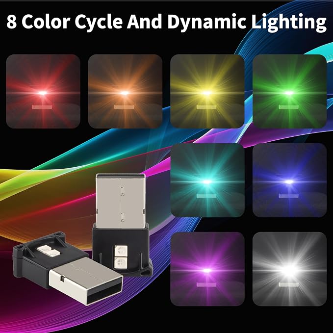 BFXM 2PCS Mini USB Car Light, 5V USB Light for Car, 8 Switchable Colors | Car Lights Interior, USB LED Light, Fit for Car, Laptop Keyboard, Home Office, Plug-and-Play USB Port - Image 3