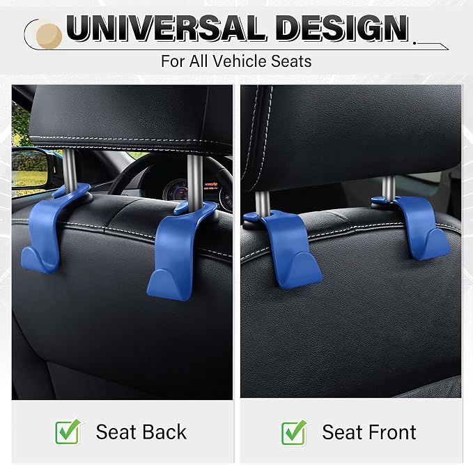 SINGARO 4 Pack Car Seat Headrest Hooks, Vehicle Back Seat Hanger Storage Organizer for Purse Handbag Backpack Coat Grocery, 360° Rotating Heavy Duty Holds 44lbs, Blue - Image 4