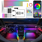 Jushope Interior Car LED Strip Lights with Dream Color, Ambient Lighting | Wireless APP and RF Remote Control Dynamic Chasing Music Sync LED Lights for Car Decoration, Car Charger or Hardwire DC 12V by Jushope