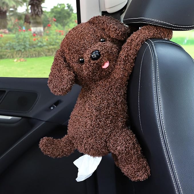 Elephant Tissue Box Cover Plush Tissue Box Holder for Car, Home, Decorative Holder/Organizer for Bathroom Vanity Countertop, Nightstands, Office Desk-Dog - Image 2