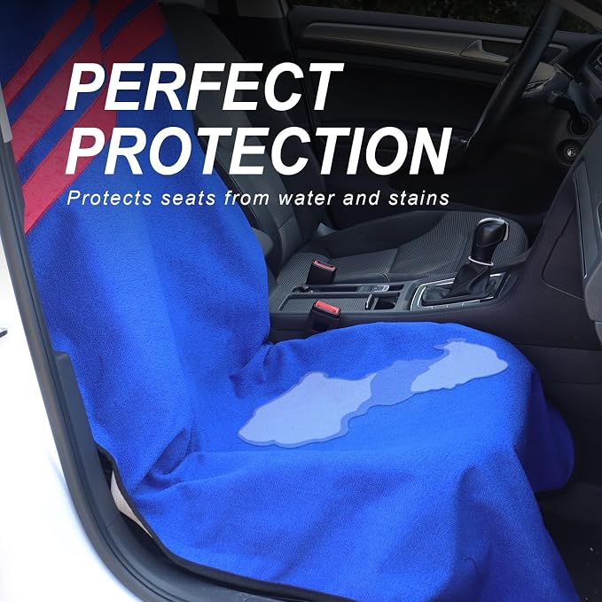 Sweat Towel Car Seat Cover Protector Front Seats for Gym Workout, Running, Swimming, Beach and Hiking, Waterproof Universal Seat Cover for Car, Trucks, Van & SUV (1, FSH-Blue/RED, Front) - Image 2