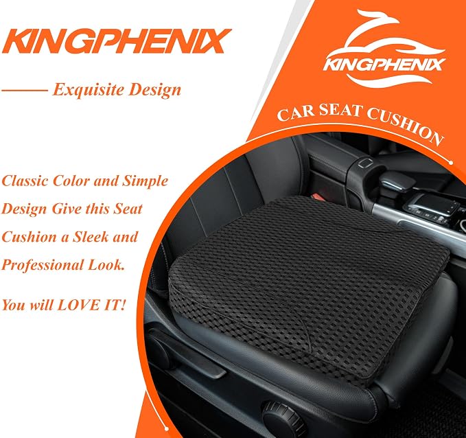kingphenix Memory Foam Car Seat Cushion for Driving Comfort and Office Use | Coccyx and Lower Back Pressure Relief, Non-Slip Seat Cushion for Car, Truck, SUV, Long Drives and Office Chair, 4D Mesh Black - Image 9