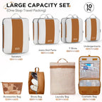 OlarHike 10 Set Compression Packing Cubes for Travel Essentials,Compressible Expandable Space Saver Bags for Organizing Clothes,Luggage Suitcase Garment Bags with Over 1000 pcs Mesh Holes(Brown) - Image 2