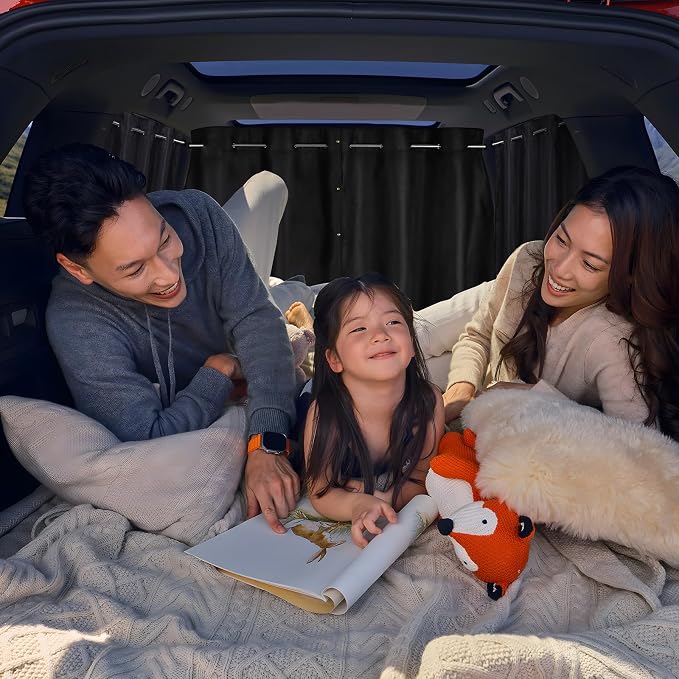 ZATOOTO Car Window Shades with Rods Set of 3, Car Curtains Privacy Blackout | Car Divider Curtain, For Baby, Opaque Suede, Length Adjustable for Most Car SUV Truck Van MPV, Easy to Install - Image 3