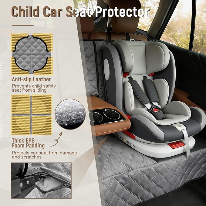 Pet Bench Seat Covers for Mid-Size Sedans and SUVs, Heavy Duty Nonslip Car Seat Protector for Child Car Seat, Waterproof Back Seat Covers for Dogs and Kids, Armrest & Seatbelt Access(Grey) - Image 2