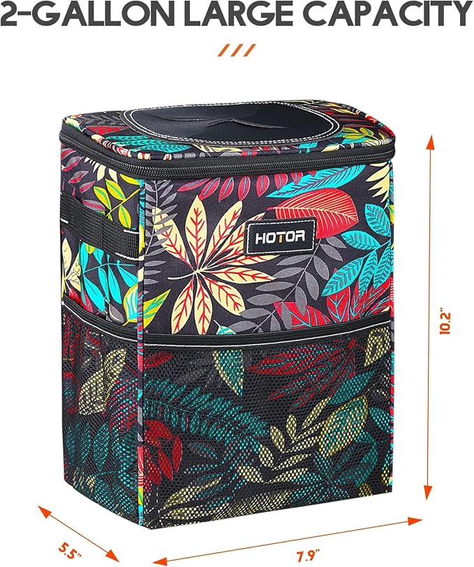 HOTOR Car Trash Can, Compact Waterproof Organizer, Leak-Proof Bin, 2-Gallon | Autumn Leaves, Multifunctional Car Accessory with Adjustable Straps & Magnetic Snaps for Interior Car Storage - Image 8