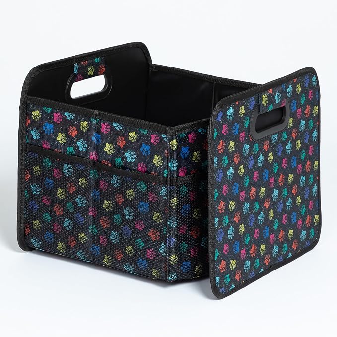 GreaterGood Paws Car Trunk Organizer Foldable Storage Bin with Handles Non Slip Base Pet Gear Travel Tote for SUV Truck (Confetti Paws) - Image 9