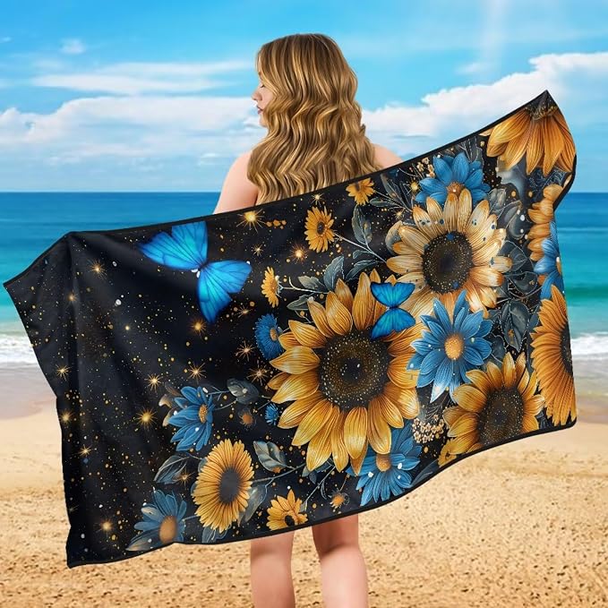 Sunflower Butterfly Car Seat Towel with Storage Bag Sunflower Print Auto Interior Seat Protector Universal Non Slip Waterproof Sweat Protector Universal Car Accessories for Yoga Beach Towels - Image 5