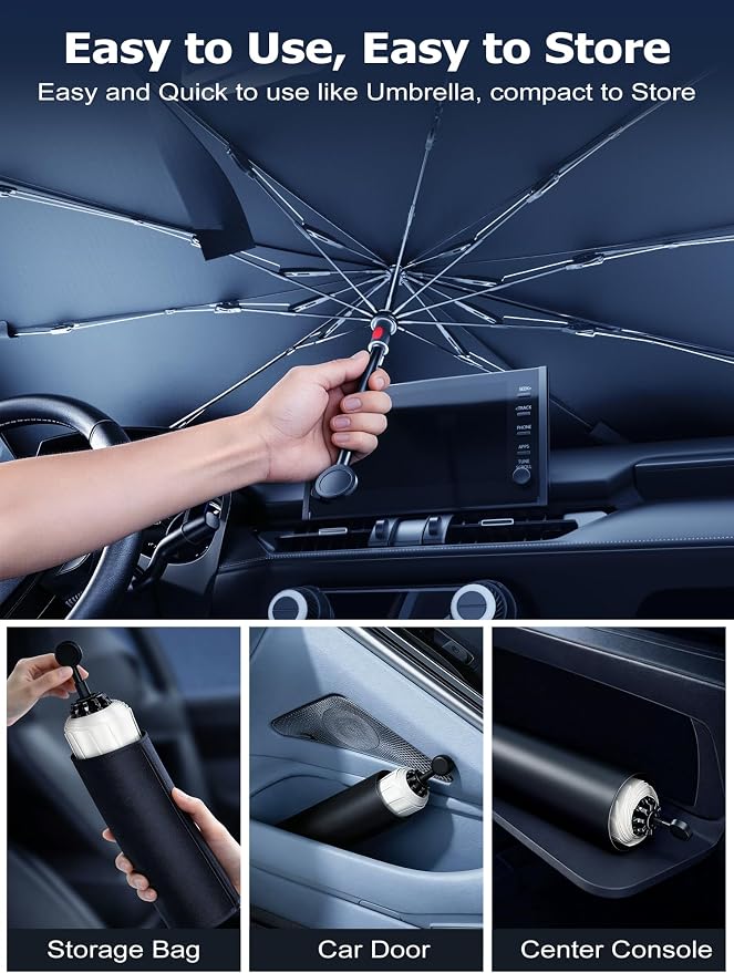 DMJN Umbrella Windshield Sun Shade for Honda Civic (2006-2026), Car Sunshade for Front Windshield [Nano Ice-Crystal Coatings] UPF50+ Heat & UV Block, Protect Interior & Keep Cooler - Image 8