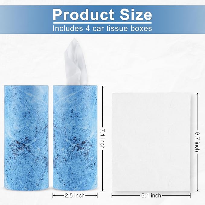 SINGARO Car Tissue Holder, 4 Pack Car Cup Holder Facial Tissues with Travel Tissue Bag, Quick and Convenient Flower Combination Box(4 Canisters/200 Tissues) Blue - Image 2