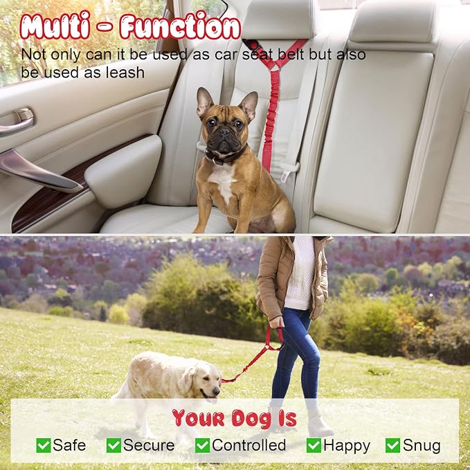 BWOGUE 2 Pack Dog Seat Belt for Car, Headrest Restraint Safety Straps | Headrest Loop, 18.9-27.5 in Adjustable, Bungee Buffer, 2 Pack Nylon Safety Straps, Use with Dog Harness, Dogs and Cats - Image 6