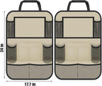 Backseat Car Organizer w/ 10 Storage Pockets 11" Tablet Holder, 2 PCS Beige | Car Organizers and Storage Kick Mats Back Seat Protector w/ Touch Screen Tablet Holder for Kids Toddlers, Travel Accessories - Image 5