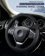 Cxtiy Car Steering Wheel Cover for Men Women Universal Leather Steering Covers for Car SUV (Full-Black) - Image 2