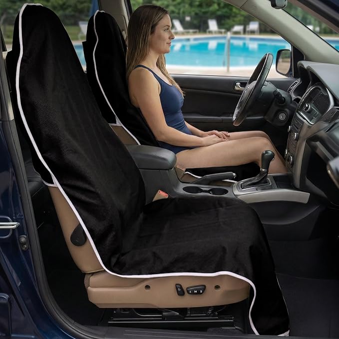 Dri Seats Waterproof Car Seat Towel Cover - Sweat Proof Front Bucket Seat Protector for Runners & Workouts - Full Size Universal Fit for Trucks & SUVs (Black, Large) - Image 5
