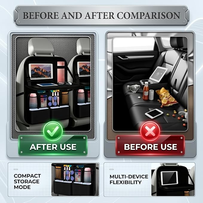 2 in 1 Hanging Backseat Car Organizer,Waterproof Back Seat Car Organizer | with Table Trays,Multifunctional Cars Seats Backs Organizers as Kick Mats Back Seat Protector for Vehicles - Image 3