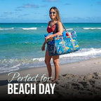 Extra Large Utility Tote Bag - Oversized Collapsible Reusable Wire Frame Rectangular Canvas Basket With Two Exterior Pockets For Beach, Pool, Laundry, Car Trunk, Storage - Camping - Image 9