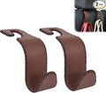 Car Seat Headrest Hook 55lb Heavy Duty Metal Hanger with Leather for Bags | Universal Fit car SUV Truck, Premium Microfiber Leather, Metal Core, Hang Purses Groceries Handbag Backpack, 2 Pack Brown by Amooca