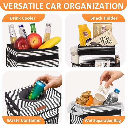 Vankor Car Trash Can with Lid Leak Proof Car Accessories for Women | 2.2 Gallon Cute Hanging Car Trash Bin for Men Car Truck Vehicle Sedan SUV Interior Automotive Garbage Cans, Stripe - Image 6