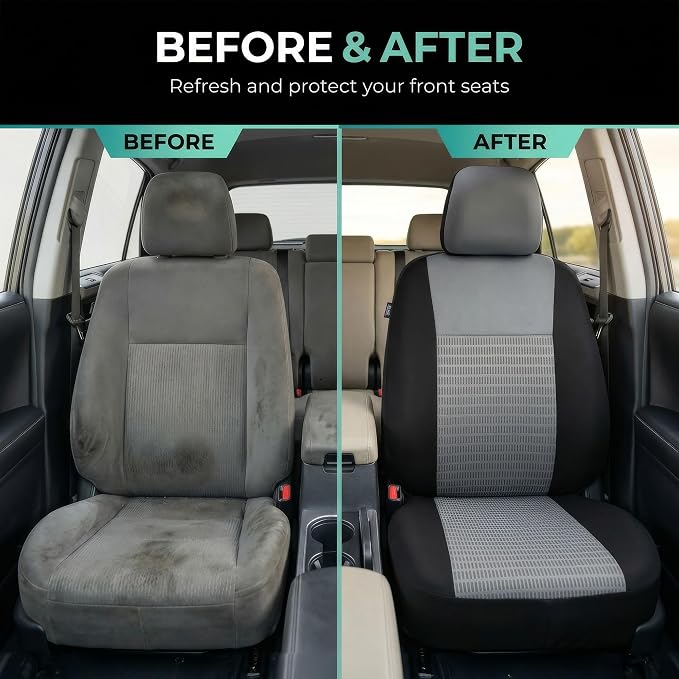 FH Group Universal Car Seat Covers Full Set for SUV Truck Sedan Vans | 3D Textured Breathable Fabric Seat Cover Set with Airbag Compatible Split Bench Protector Interior Upgrade - Gray/Black - Image 9