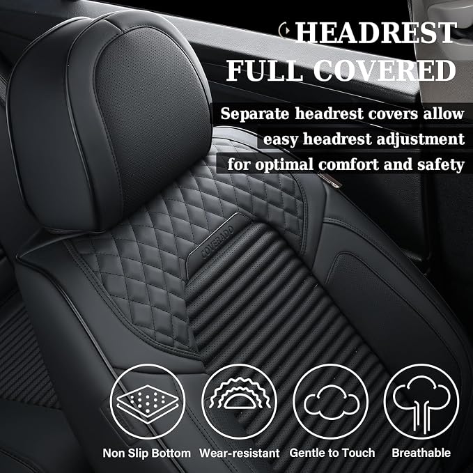 Coverado Car Seat Covers, Waterproof Nappa Leather Seat Cushion for Cars 5 Seats, Front and Rear Automotive Seat Cover Car Accessories, Universal Fit for Most Cars SUV Trucks, Full Set, Black - Image 4