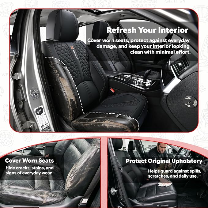 Black Universal Car Seat Cover, Waterproof Leather, Lumbar Support | Compatible with over 7,200+ Vehicle Models - Image 6