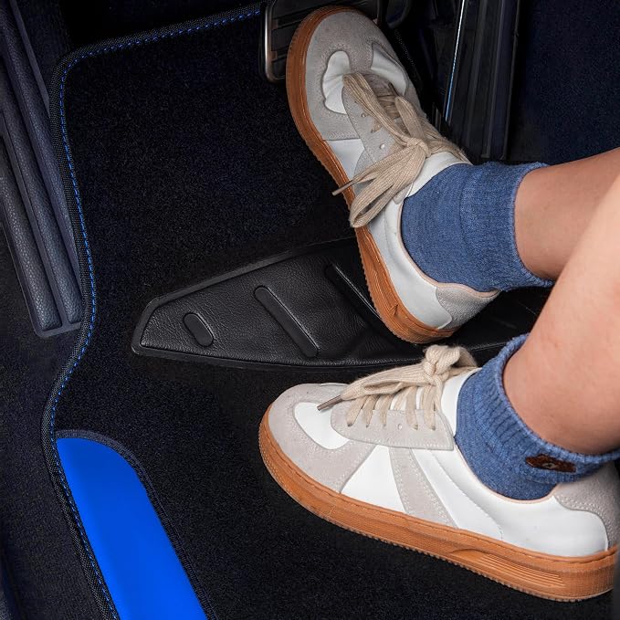 CAR PASS Rainbow Waterproof Universal Fit Faux Leather Car Carpet- Anti-Slip Nibbed Backing Floor Mats for SUV, Vans, Sedans, Trucks, Automotive Set of 4pcs (Black with Blue) - Image 4