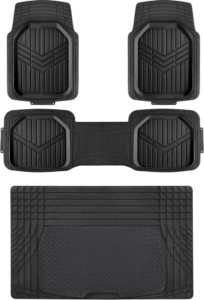 Amazon Basics 4-Piece Heavy Duty Anti-Slip PVC Floor Mats with Cargo Liner, Waterproof Trim To Fit Car Mats, Easy to Clean, Black by AmazonBasics