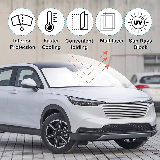 Windshield Sun Shade for 2023-2026 Honda HR-V HRV Accessories | Full covered, Foldable & Durable, Block UV Rays, Reduce Heat, Easy to install, Keep Car Cooler - Image 2