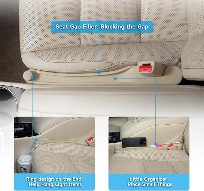 Givifive Car Seat Gap Filler Organizer 2Pack Soft Foam 3IN1 Multifunctional | Seat Side Gap Filler Strip with Slot & Hook Universal Fit Car SUV Truck Fill The Gap Between Seat & Console (Standard Beige) - Image 3