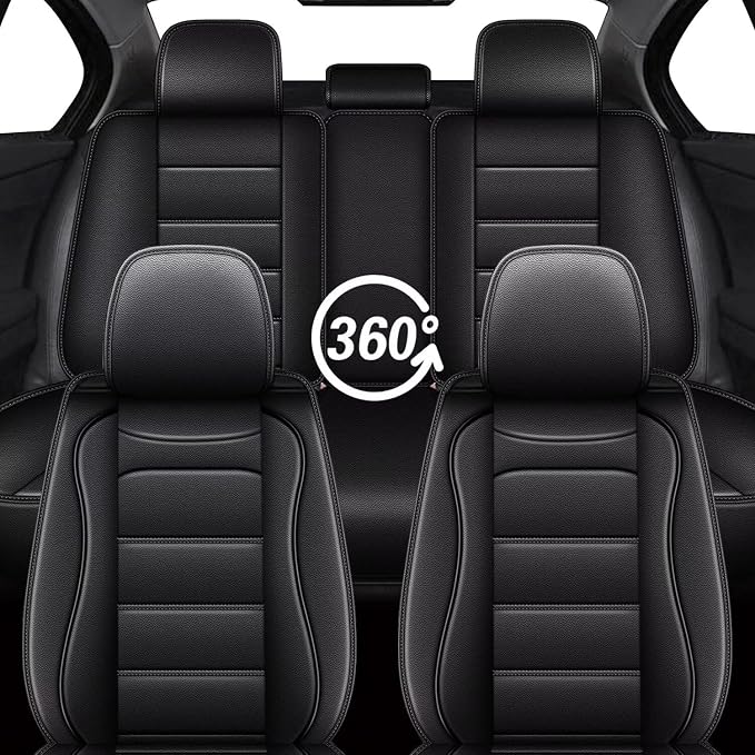IKABEVEM Car Seat Covers Fit for Nissan Leaf 2011-2024 2025 2026: Full Set Luxury Leather Automotive Seat Covers, Car Seat Protector(5 Seats, Black) - Image 7