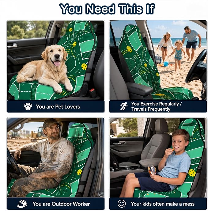 Car Seat Towel Cover for Front Seat, 1Pc Sweat Absorbent Car Seat Protector with Non-Slip Backing, Waterproof Towel Car Seat Cover for Runners, Gym, Swimming, Beach, Pets, Green Court Sport - Image 8