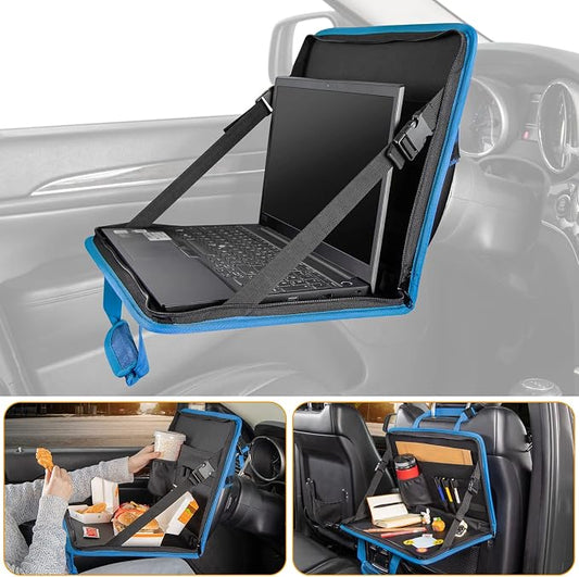 JOYTUTUS 3 in 1 Steering Wheel Eating Tray (Blue), Car Back Seat Laptop Desk, Multifunctional Office Bag Car Work Table for Writing, Car Organizer for Kids, Commuters, Family by JoyTutus