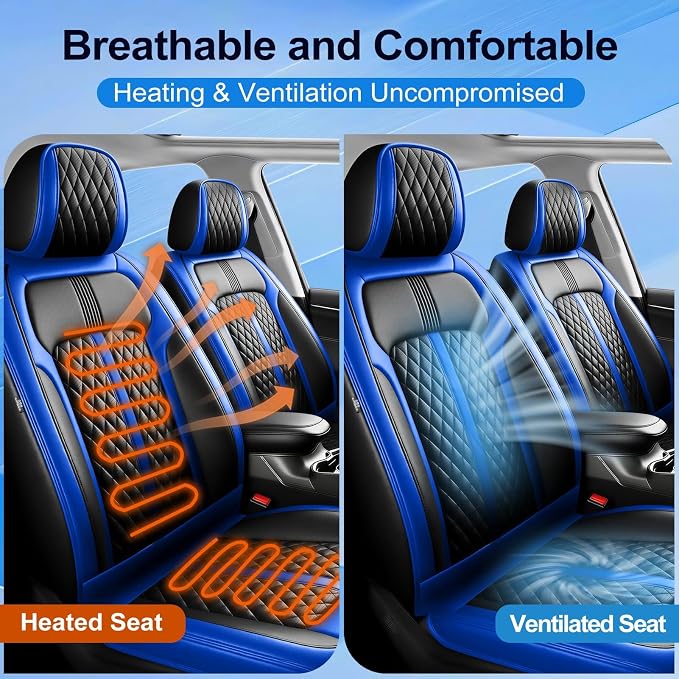 Fit Genesis Seat Covers Fit for Hyundai Genesis 2009-2016, Front Pair | Premium Leather Full Coverage Protectors, Waterproof, Breathable, Scratch Resistant, Easy Wipe, Airbag Compatible, Black+Blue - Image 5