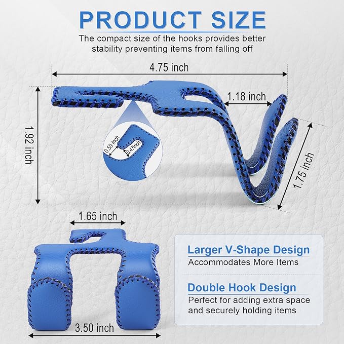LivTee Upgraded Superior Leather Car Seat Back Headrest Hook, 2 in 1 Auto Seat Hook Hangers Holder Organization Interior Accessories for Purses Coats Umbrellas Grocery Bags Handbag (Blue) - Image 3