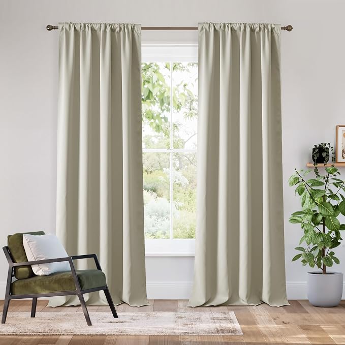 RYB HOME Bedroom Blackout Curtains 80 inches Long, 100% Blackout | Thermal Insulated, Noise Reducing, Curtains for Living Room Nursury, For Sleep, W42 x L80, Biscotti Beige by RYBHOME