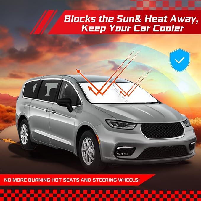 ARISMOTOR Windshield Sun Shade for Chrysler Pacifica Minivan 2017-2025 2026 | Custom Fit Foldable, Front Window Sunshade, Block UV Rays, Keep Car Cooler - Image 7