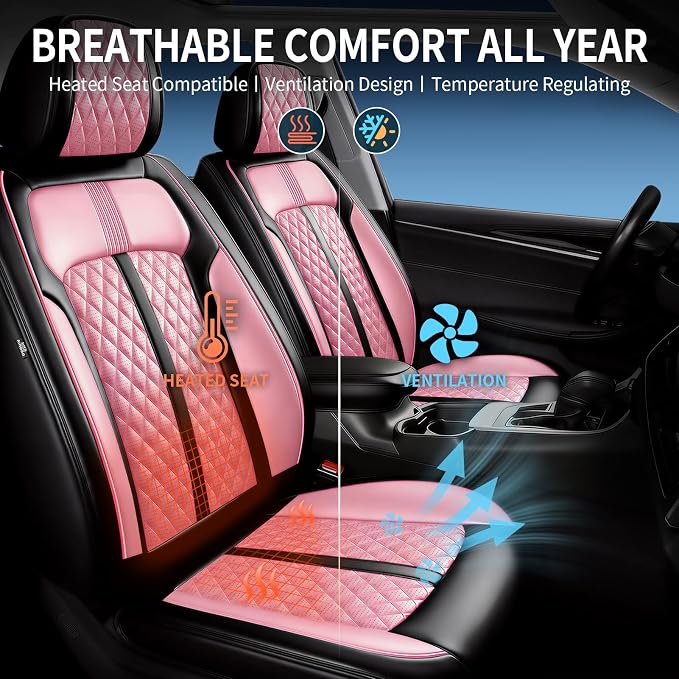 Fit Mazda 3 Seat Covers Custom Fit for Mazda 3 2010-2019, Front Pair | Premium Leather Full Coverage Protectors, Waterproof, Breathable, Scratch Resistant, Easy Wipe, Airbag Compatible, Black+Pink - Image 5